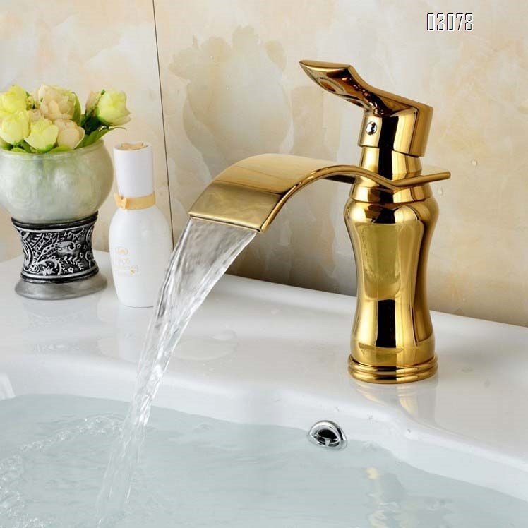 all Brass Bathroom sink Basin Faucets Single Hole and Single Handle Cold Hot Waterfall Faucets