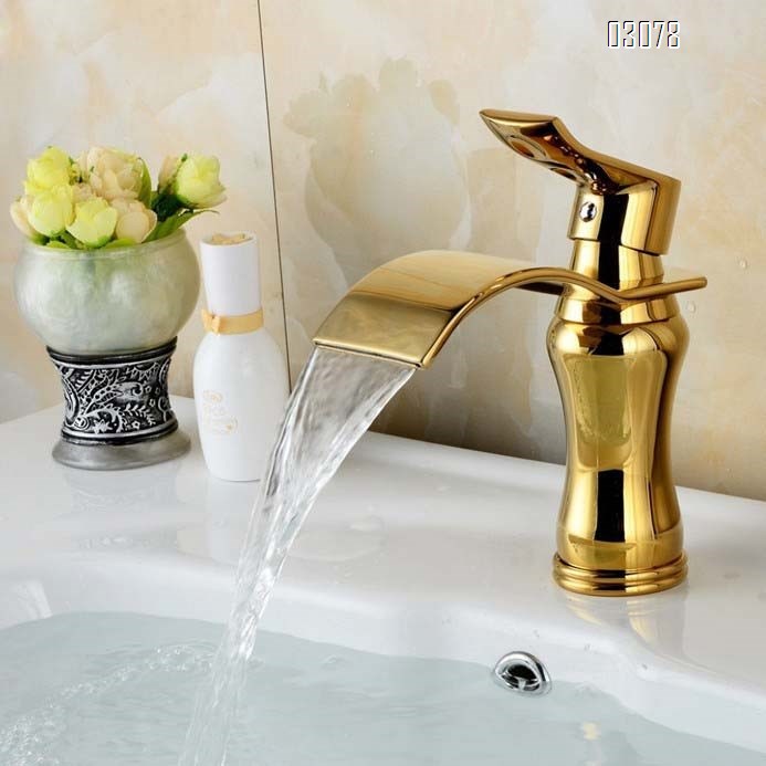 all Brass Bathroom sink Basin Faucets Single Hole and Single Handle Cold Hot Waterfall Faucets
