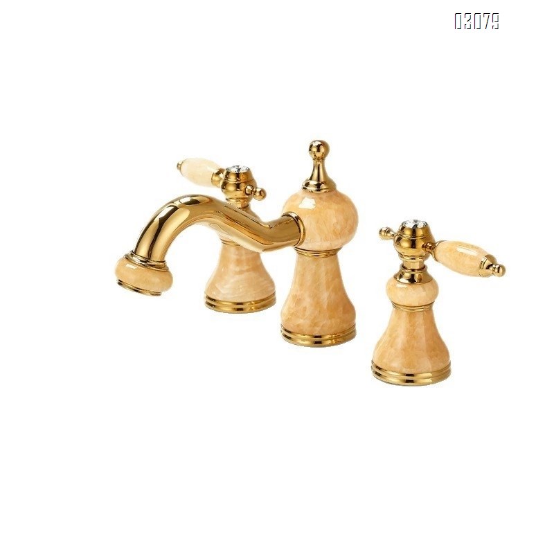 European rose gold Brass coffee net jade stone green yellow jade separate three-hole Separate eight-inch medium hole wash basin faucet