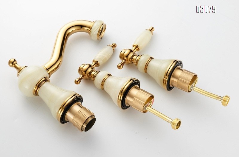 European rose gold Brass coffee net jade stone green yellow jade separate three-hole Separate eight-inch medium hole wash basin faucet