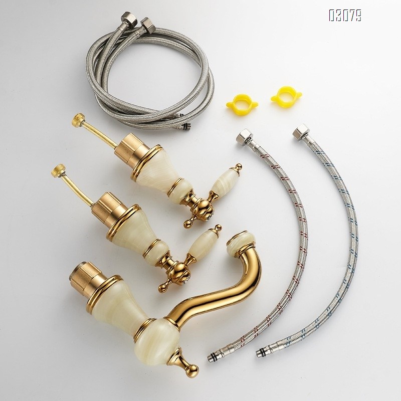 European rose gold Brass coffee net jade stone green yellow jade separate three-hole Separate eight-inch medium hole wash basin faucet