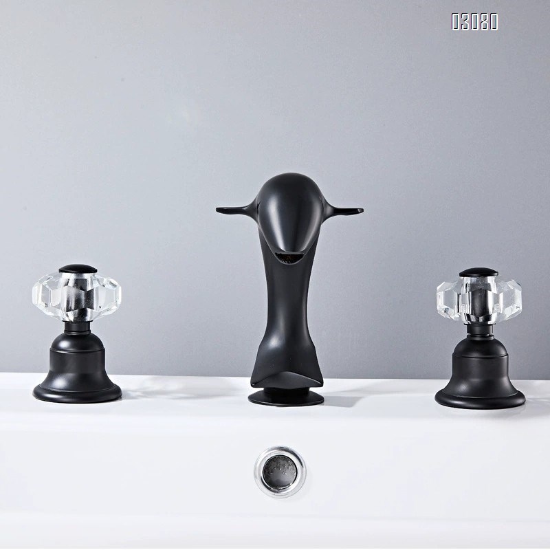 Crystal ball chrome black satin gold antique brass split three-piece set three five hole bathtub washbasin cold and hot water faucet