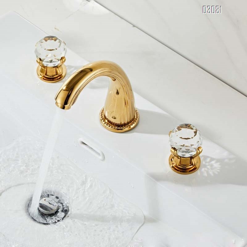 Chrome-plated black rose gold brushed gold basin with cold and hot double handle dragon claw crystal ball separate three-hole faucet
