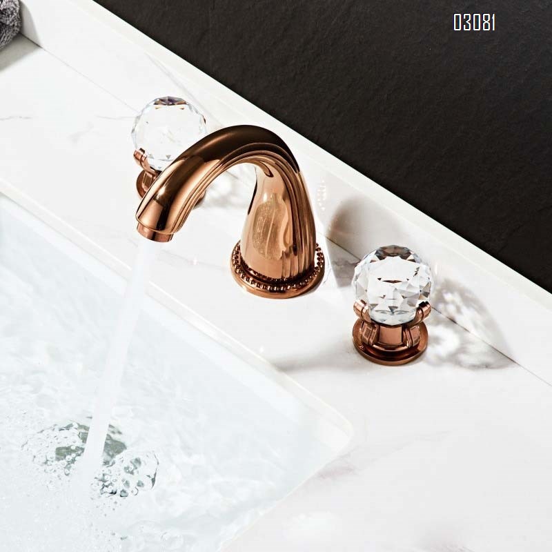 Chrome-plated black rose gold brushed gold basin with cold and hot double handle dragon claw crystal ball separate three-hole faucet