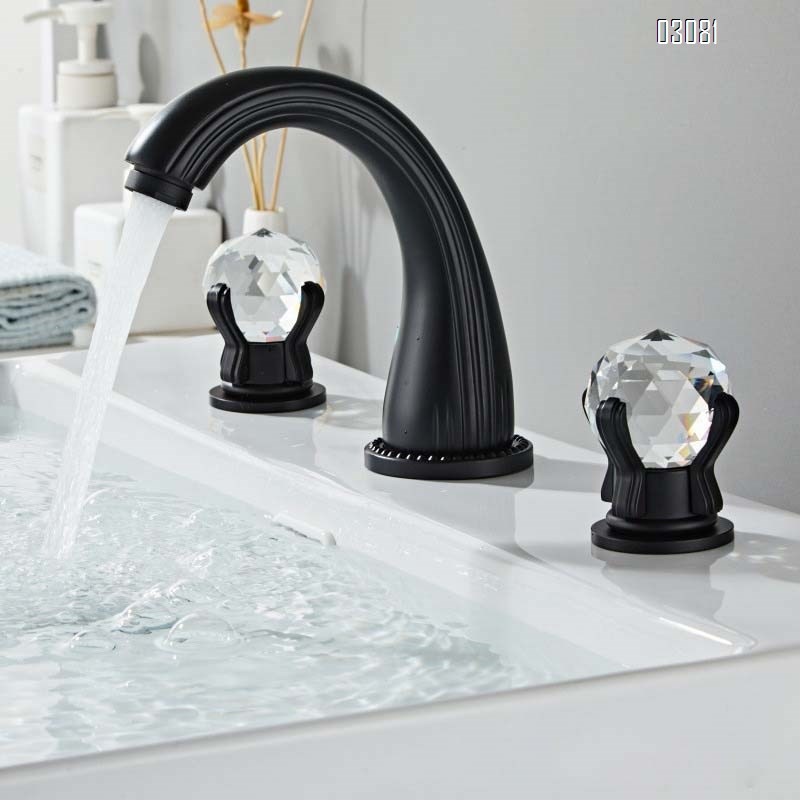 Chrome-plated black rose gold brushed gold basin with cold and hot double handle dragon claw crystal ball separate three-hole faucet