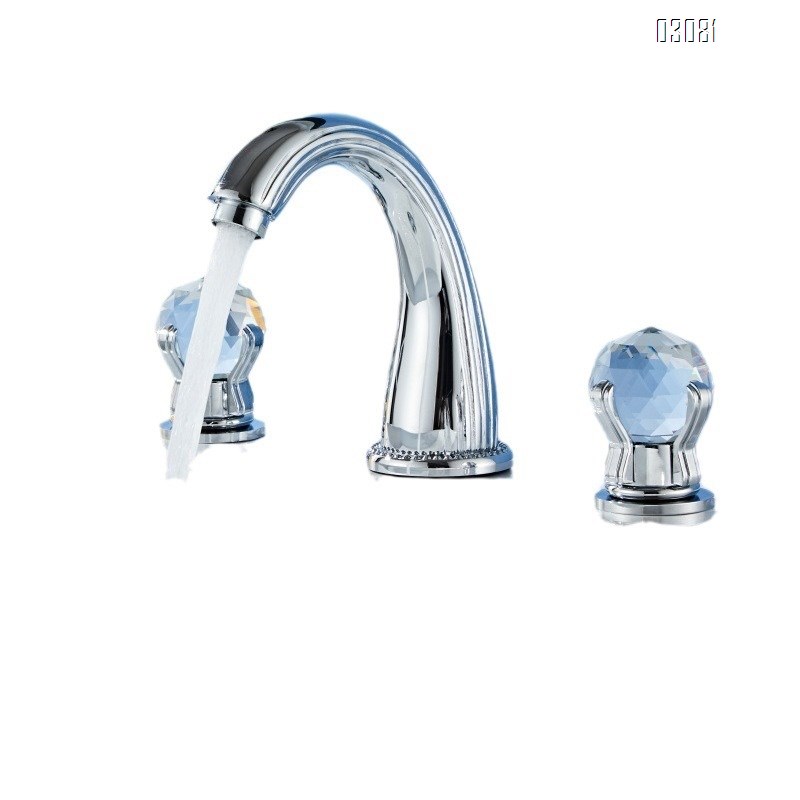 Chrome-plated black rose gold brushed gold basin with cold and hot double handle dragon claw crystal ball separate three-hole faucet