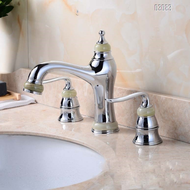 European rose gold Brass Jade stone jade separate three-hole Separate eight-inch medium hole wash basin  faucets Mixer Sink Basin Tap