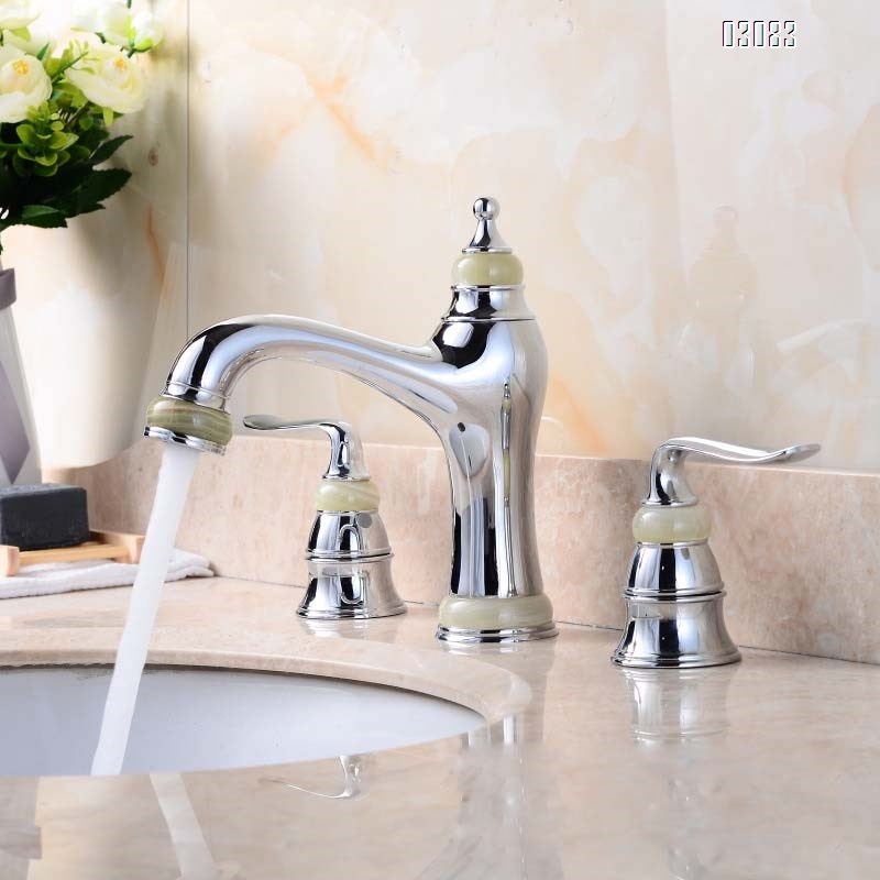 European rose gold Brass Jade stone jade separate three-hole Separate eight-inch medium hole wash basin  faucets Mixer Sink Basin Tap