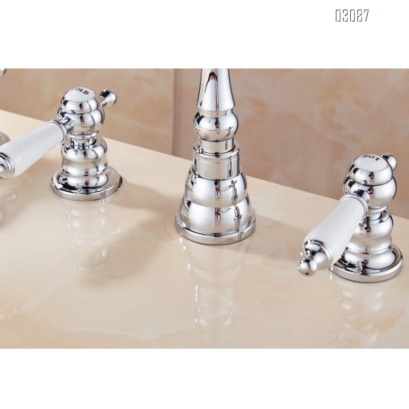 Ceramic handle double handle faucet bamboo segment separate eight inches three hole three piece set washbasin faucet outlet rotated