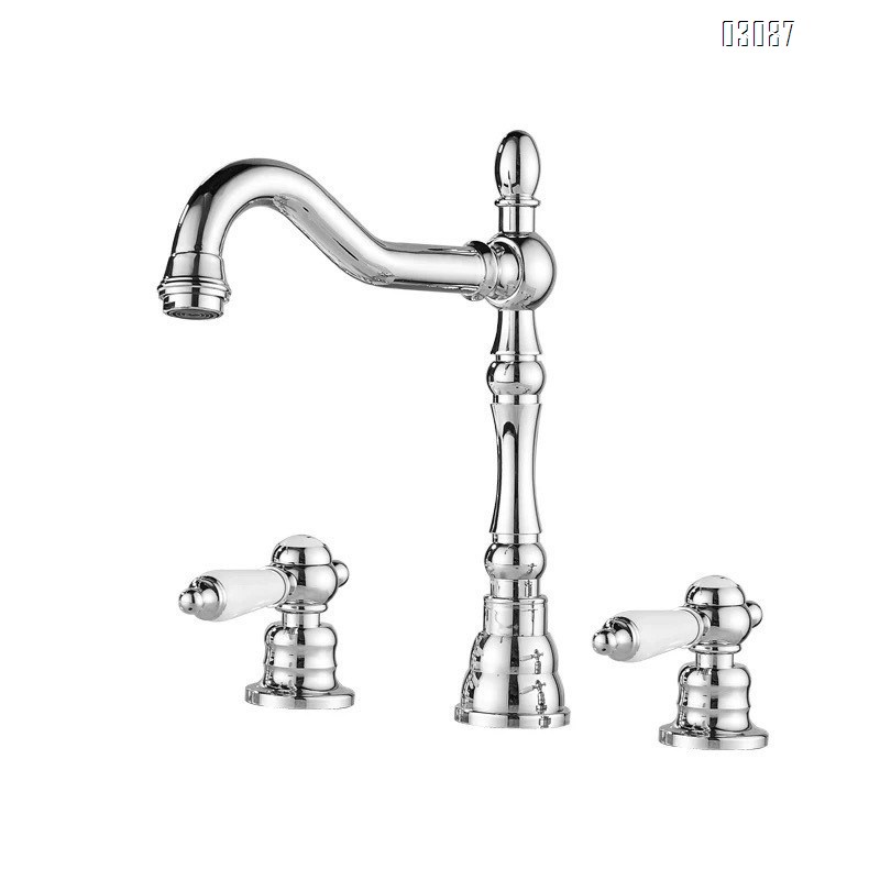 Ceramic handle double handle faucet bamboo segment separate eight inches three hole three piece set washbasin faucet outlet rotated