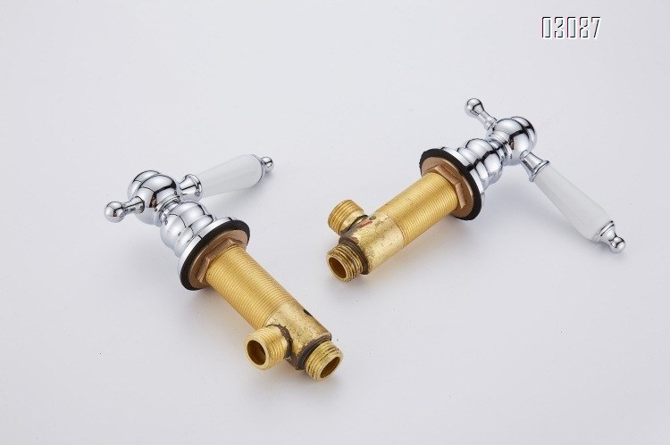 Ceramic handle double handle faucet bamboo segment separate eight inches three hole three piece set washbasin faucet outlet rotated
