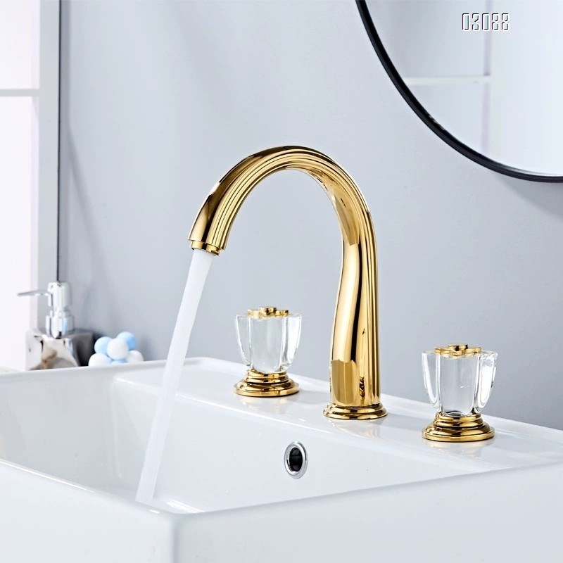 Golden brass crystal ball knob wash basin bathroom cold and hot mixing faucet three-hole separate Faucets