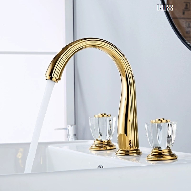 Golden brass crystal ball knob wash basin bathroom cold and hot mixing faucet three-hole separate Faucets