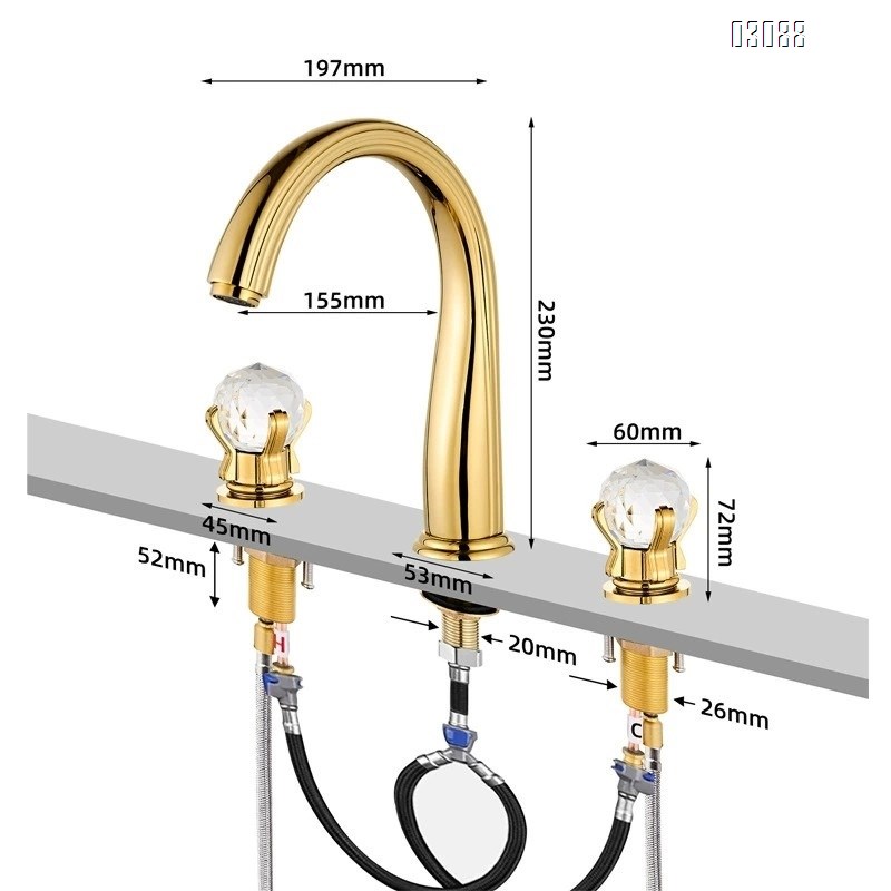Golden brass crystal ball knob wash basin bathroom cold and hot mixing faucet three-hole separate Faucets