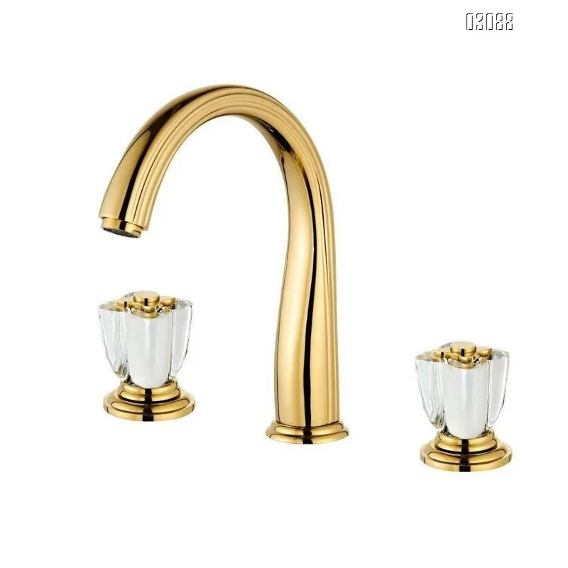 Golden brass crystal ball knob wash basin bathroom cold and hot mixing faucet three-hole separate Faucets