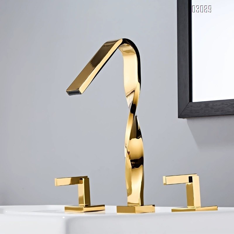 Brass wash basin bathroom faucet with cold and hot water mixing valve three-hole separate square faucet