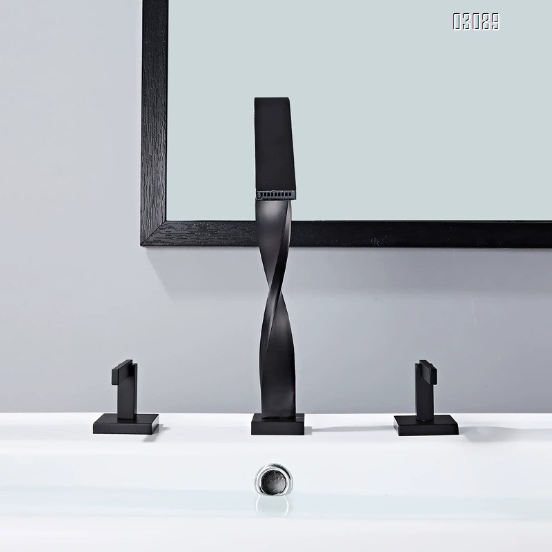 Brass wash basin bathroom faucet with cold and hot water mixing valve three-hole separate square faucet