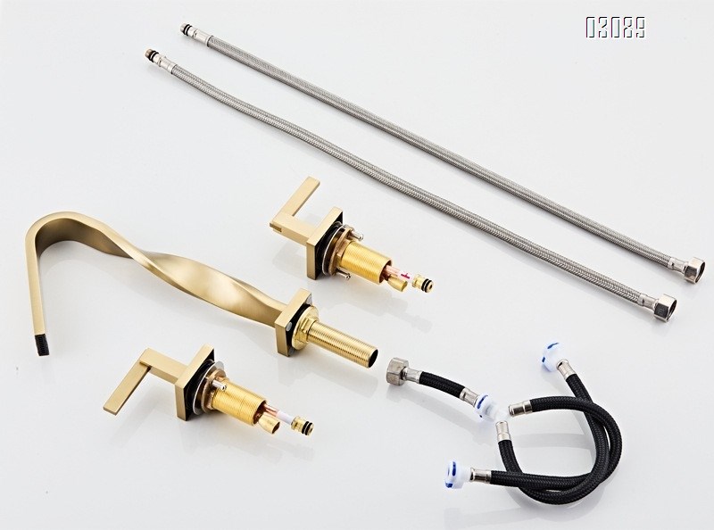Brass wash basin bathroom faucet with cold and hot water mixing valve three-hole separate square faucet