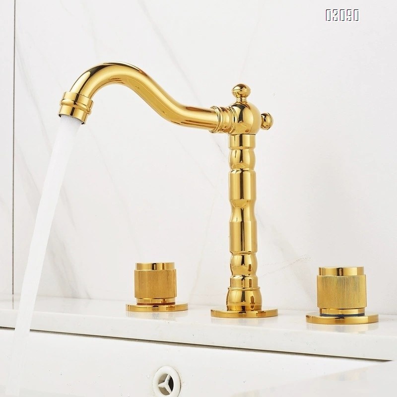 Brass Chrome plated black gold three-hole vertical three-piece basin separate cold and hot water faucet 7-shaped 360 degree rotation