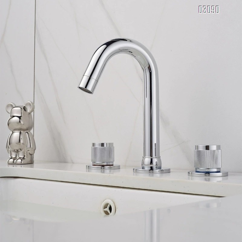Brass Chrome plated black gold three-hole vertical three-piece basin separate cold and hot water faucet 7-shaped 360 degree rotation