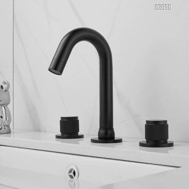 Brass Chrome plated black gold three-hole vertical three-piece basin separate cold and hot water faucet 7-shaped 360 degree rotation