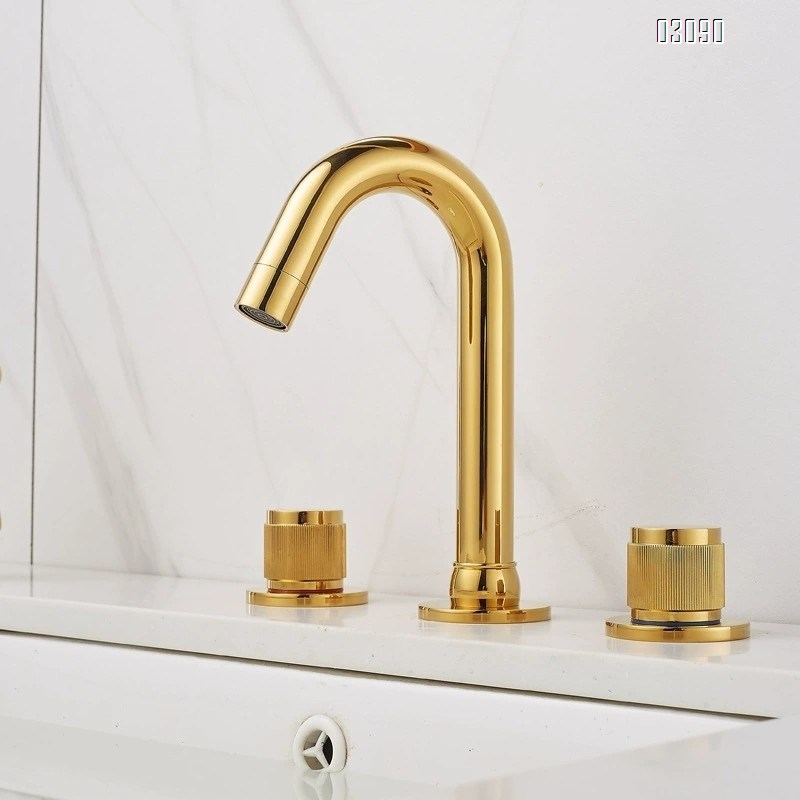 Brass Chrome plated black gold three-hole vertical three-piece basin separate cold and hot water faucet 7-shaped 360 degree rotation