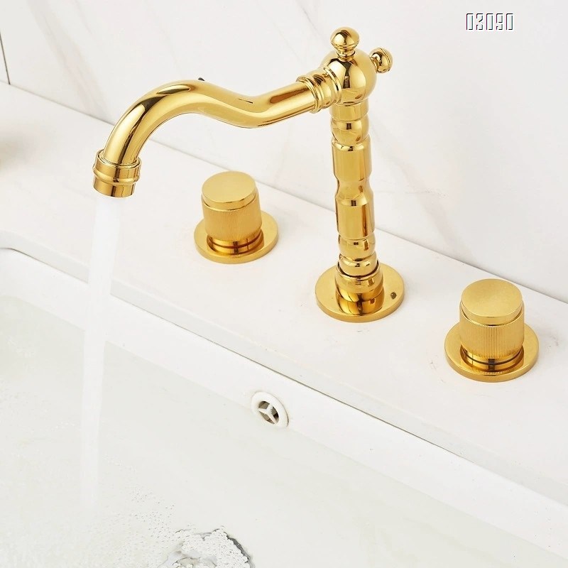 Brass Chrome plated black gold three-hole vertical three-piece basin separate cold and hot water faucet 7-shaped 360 degree rotation