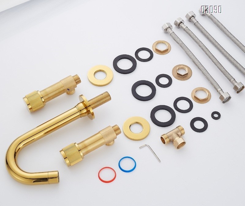 Brass Chrome plated black gold three-hole vertical three-piece basin separate cold and hot water faucet 7-shaped 360 degree rotation