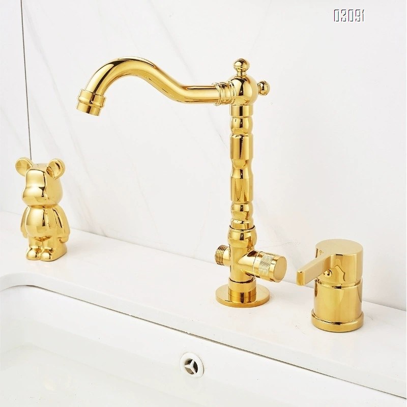 Chrome plated black gold two-hole vertical two-piece wash basin separate cold and hot water faucet rotating pipe outdoor flush