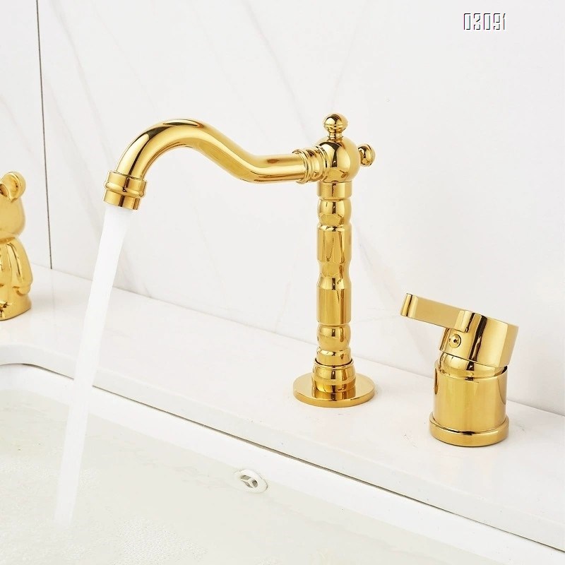 Chrome plated black gold two-hole vertical two-piece wash basin separate cold and hot water faucet rotating pipe outdoor flush