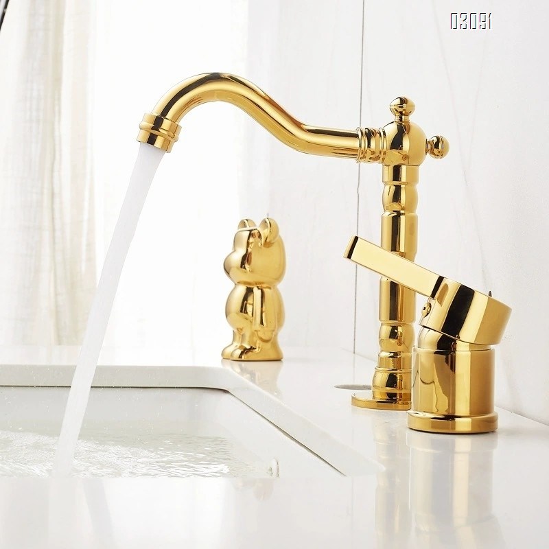 Chrome plated black gold two-hole vertical two-piece wash basin separate cold and hot water faucet rotating pipe outdoor flush