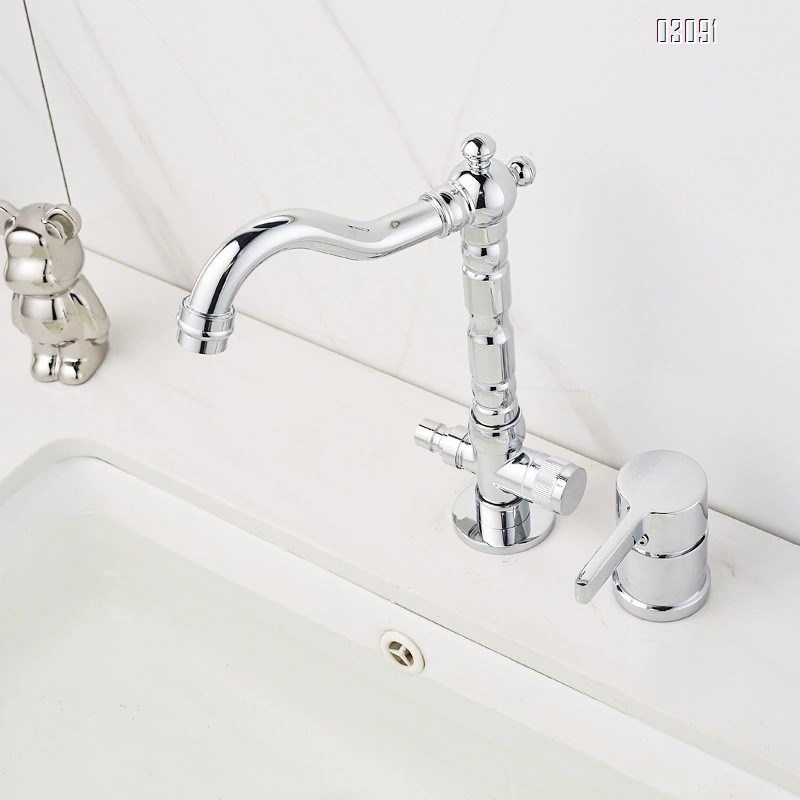 Chrome plated black gold two-hole vertical two-piece wash basin separate cold and hot water faucet rotating pipe outdoor flush