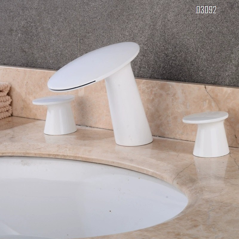 Brass Three-Hole separate basin faucet with 8.3 cm holes in the waterfall style Cold and Hot water bathroom sink Faucets