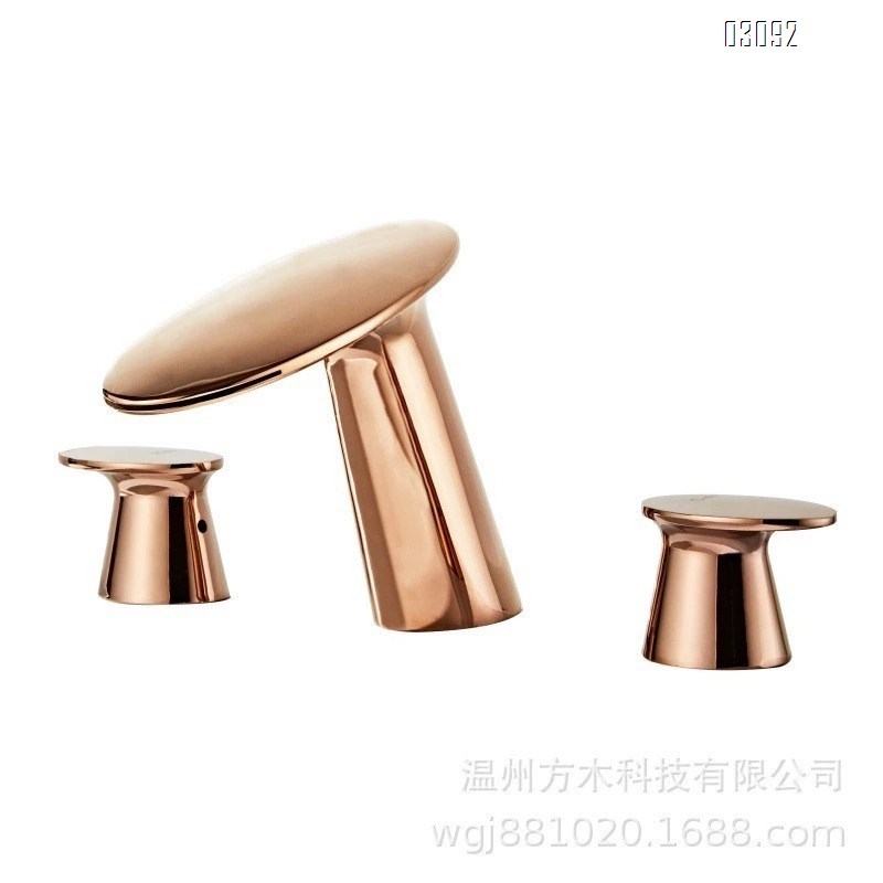 Brass Three-Hole separate basin faucet with 8.3 cm holes in the waterfall style Cold and Hot water bathroom sink Faucets