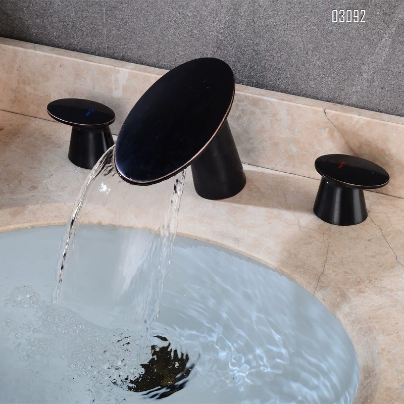 Brass Three-Hole separate basin faucet with 8.3 cm holes in the waterfall style Cold and Hot water bathroom sink Faucets