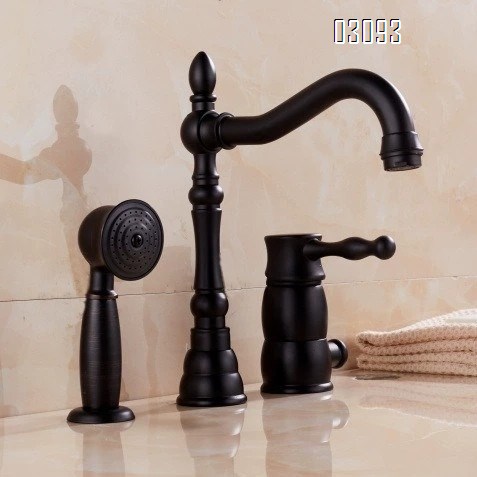 European All Brass Black Three-Hole Separate Basin Faucets Cold and hot water bathroom Sink Faucet with shower head
