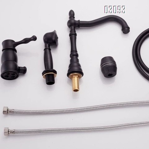 European All Brass Black Three-Hole Separate Basin Faucets Cold and hot water bathroom Sink Faucet with shower head