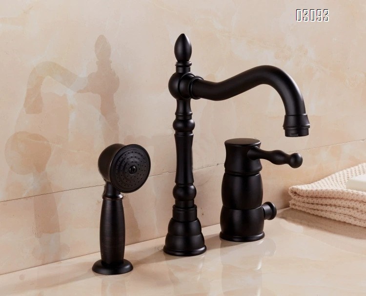 European All Brass Black Three-Hole Separate Basin Faucets Cold and hot water bathroom Sink Faucet with shower head