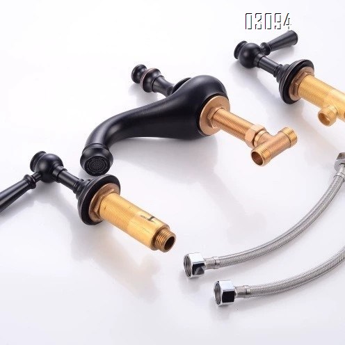 Chrome plated black antique brass vertical split three-hole Separate hot and cold water double handle three-piece set bathroom sink  basin faucets