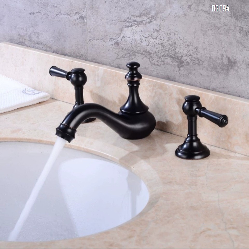 Chrome plated black antique brass vertical split three-hole Separate hot and cold water double handle three-piece set bathroom sink  basin faucets