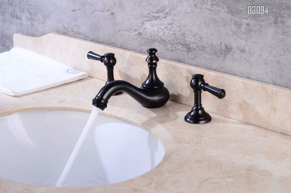 Chrome plated black antique brass vertical split three-hole Separate hot and cold water double handle three-piece set bathroom sink  basin faucets