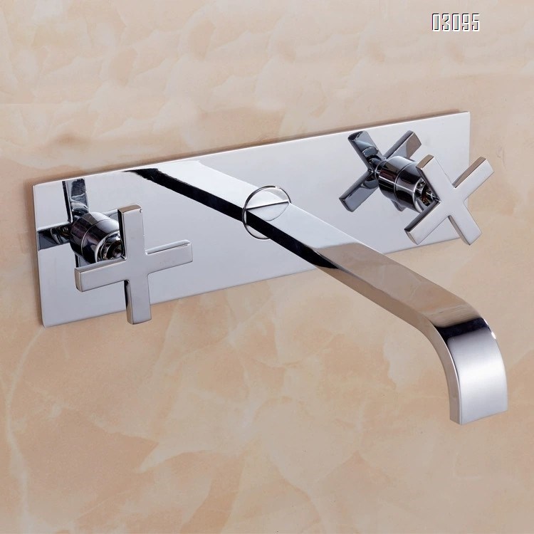 Brass square recessed wall-mounted three-hole separate faucet wash basin faucet integrated recessed wash basin faucet