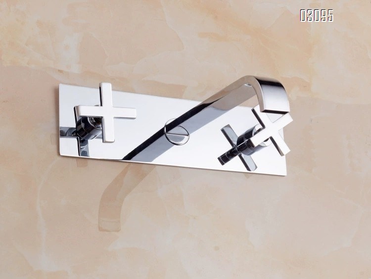 Brass square recessed wall-mounted three-hole separate faucet wash basin faucet integrated recessed wash basin faucet