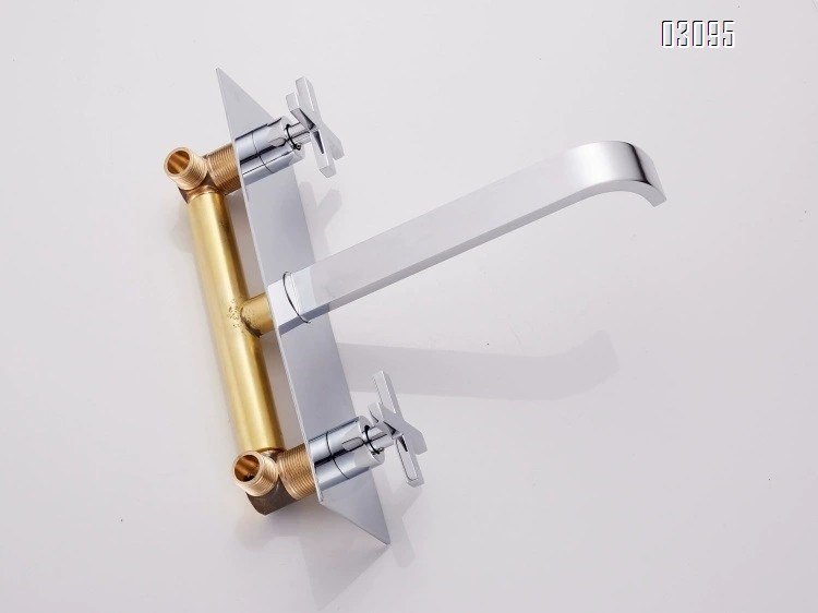 Brass square recessed wall-mounted three-hole separate faucet wash basin faucet integrated recessed wash basin faucet