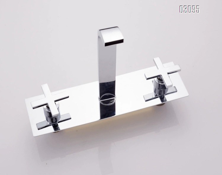 Brass square recessed wall-mounted three-hole separate faucet wash basin faucet integrated recessed wash basin faucet