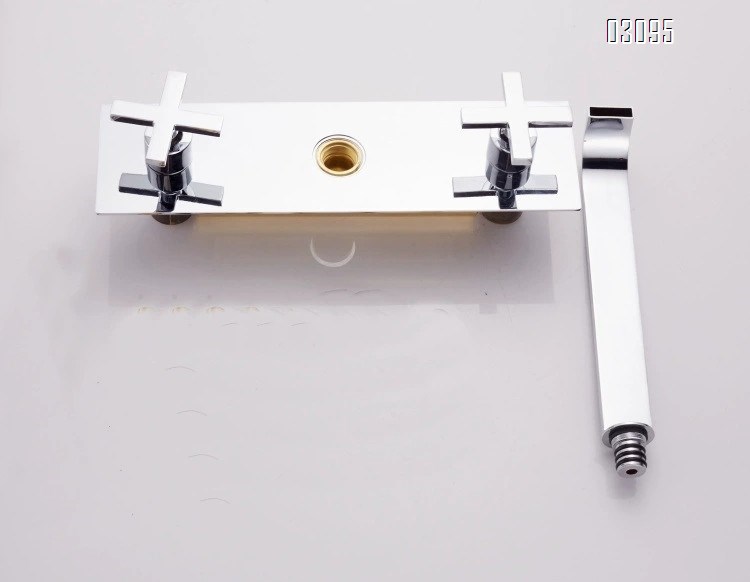 Brass square recessed wall-mounted three-hole separate faucet wash basin faucet integrated recessed wash basin faucet