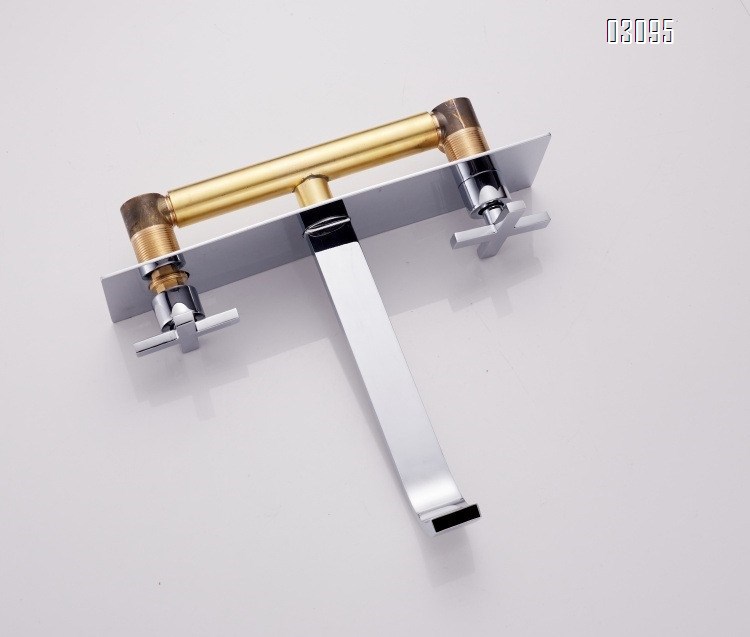 Brass square recessed wall-mounted three-hole separate faucet wash basin faucet integrated recessed wash basin faucet