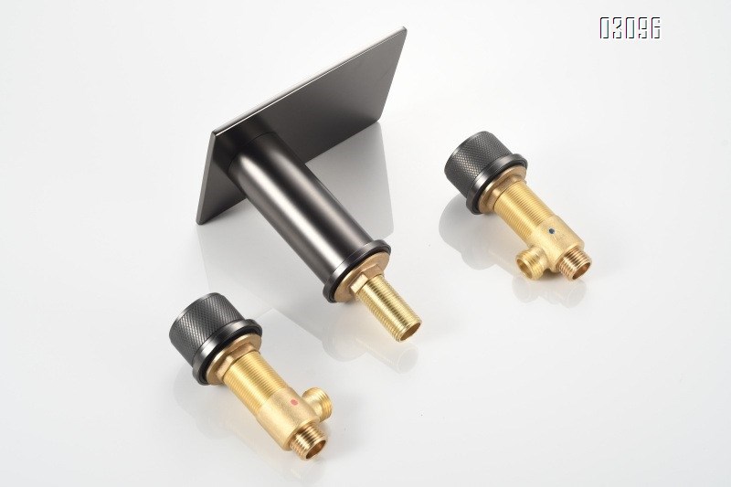 Brass Square Waterfall Black Chrome Gunmetal Finish Basin Sink Disconnect Three-Hole Cold and Hot Water Tap Three-Piece Set Wash Basin Bath