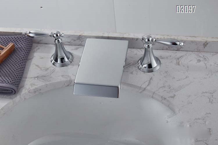 Brass Chrome waterfall three-piece set faucet vertical split double handle three-hole wash basin wash basin faucet
