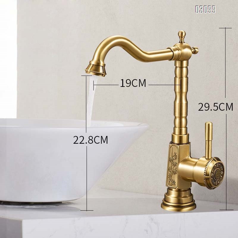 Old Brass craftsman golden wash basin faucet bathroom wash basin faucet cold and hot two-use all Brass kitchen faucet